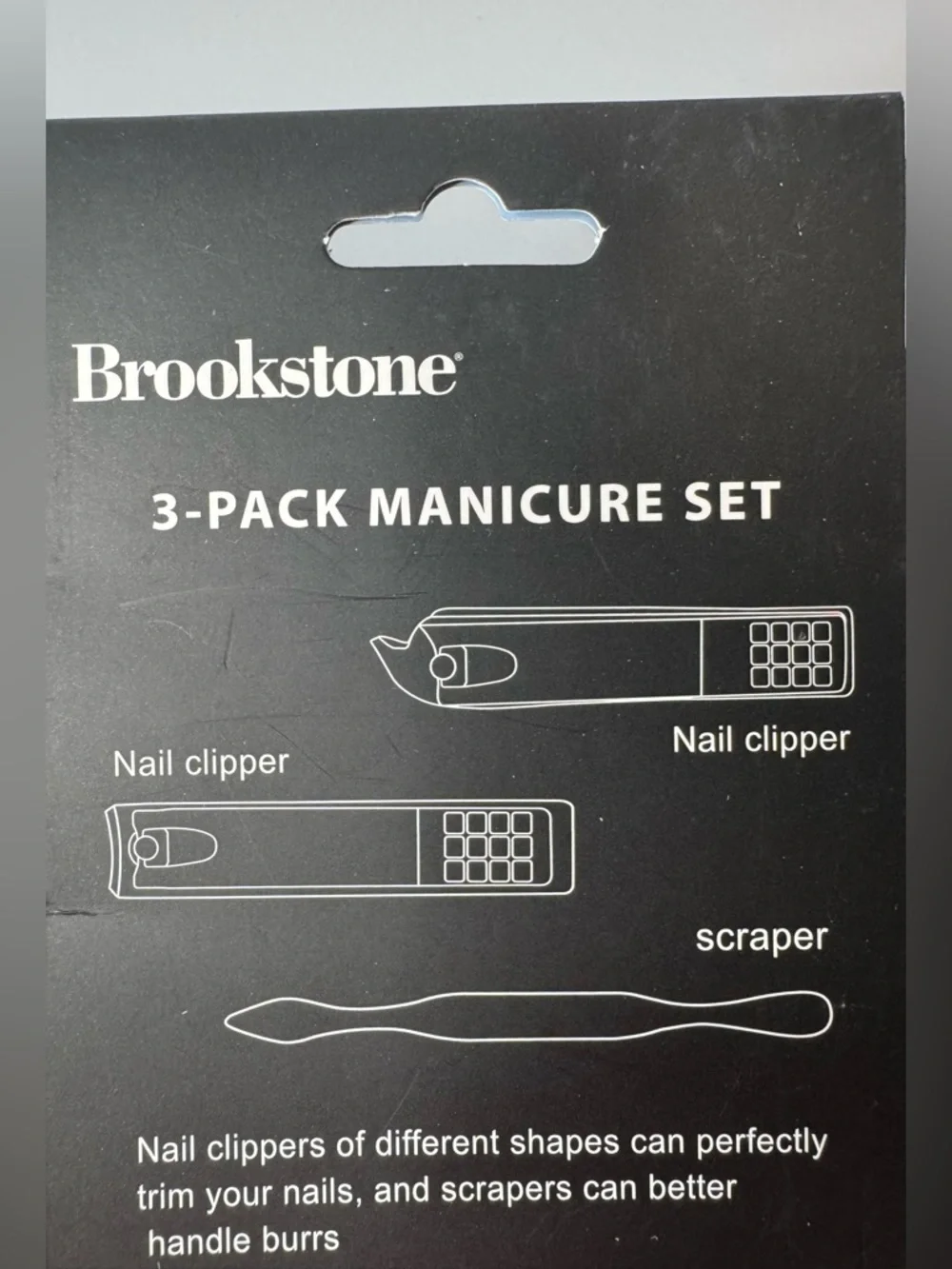 Brookstone Black 3-Pack Manicure Set stainless steel matte nail clippers scraper